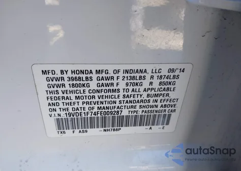 2015 Acura Ilx 2.0L z USA, uszkodzony, nr VIN 19VDE1F74FE009287